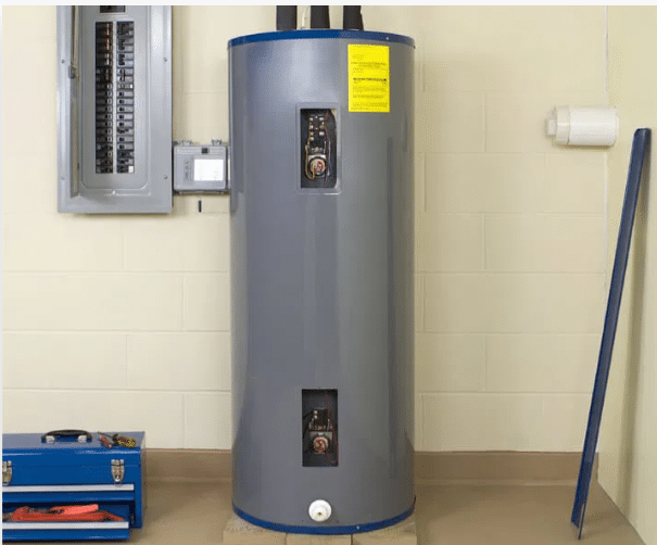 Tankless water heater installed in a residential setting